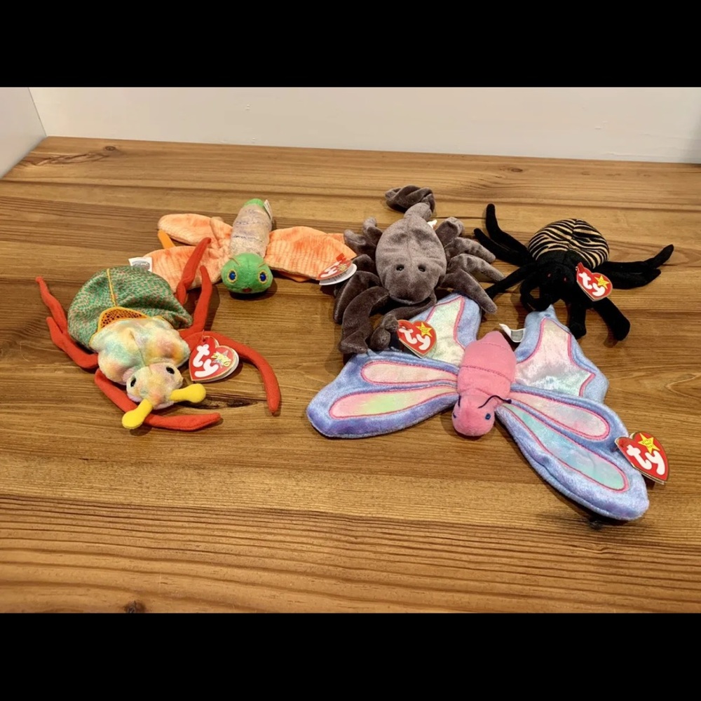 Ty Beanie Babies-Lot of 5-Bugs-Stinger Flitter Glow Spinner Scurry-Retired.